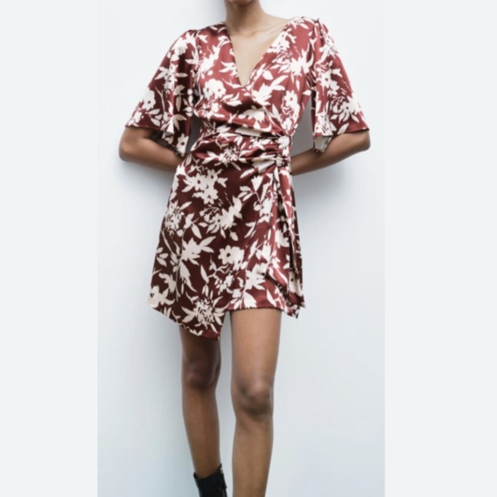 Zara Brown and Cream Patterned Dress